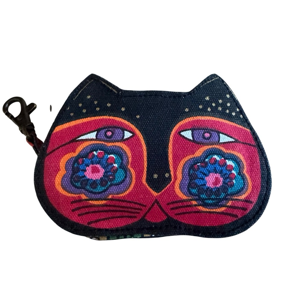 Laurel Burch Cat Face Dimensional Canvas Zip Coin Purse Cat Lover Quirky